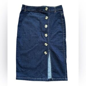 Liquid X blue Jean denim midi skirt size S high rise